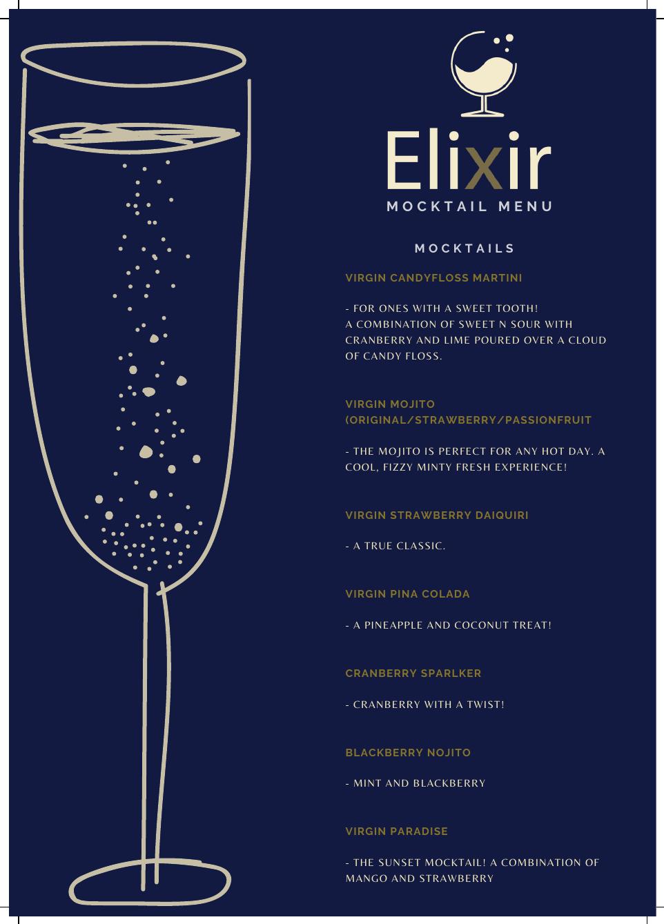 Elixir Mobile Bar mocktail menu